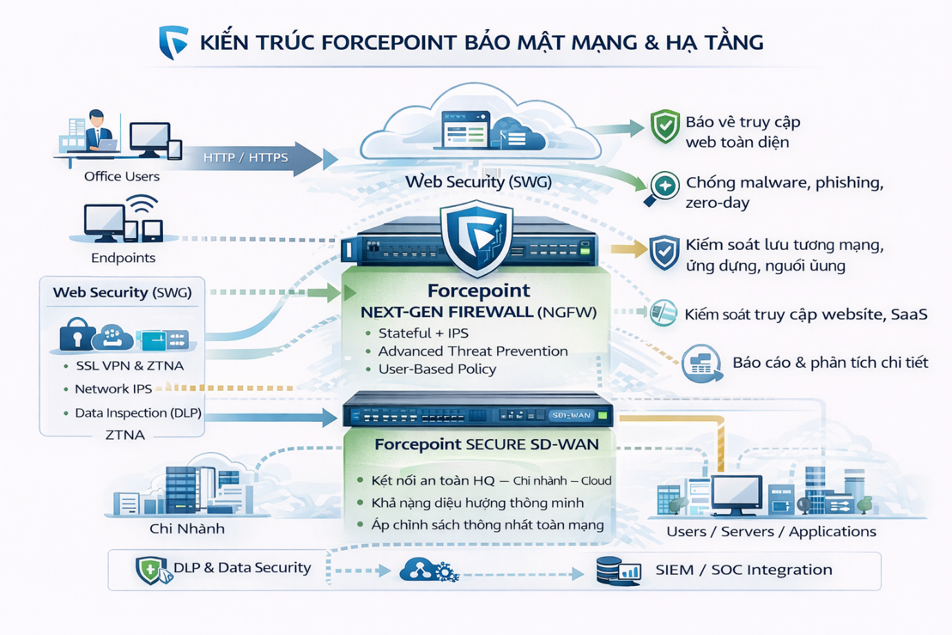C&aacute;c th&agrave;nh phần ch&iacute;nh trong kiến tr&uacute;c bảo mật mạng của Forcepoint